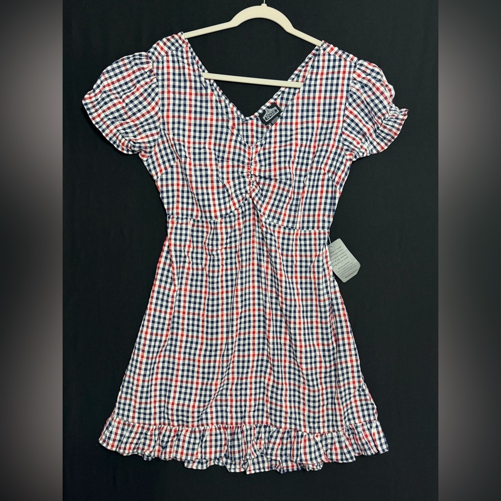 Angie Plaid Dress - Red, Blue, White retro picnic 4th of July Cotton gingham